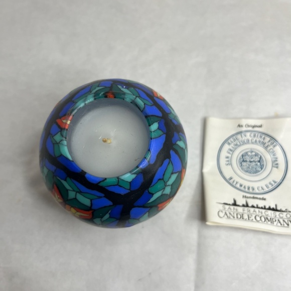 Vintage Stone Candles CA USA Round Stain Glass Design Hand Made NEW w/Papers - Picture 6 of 8